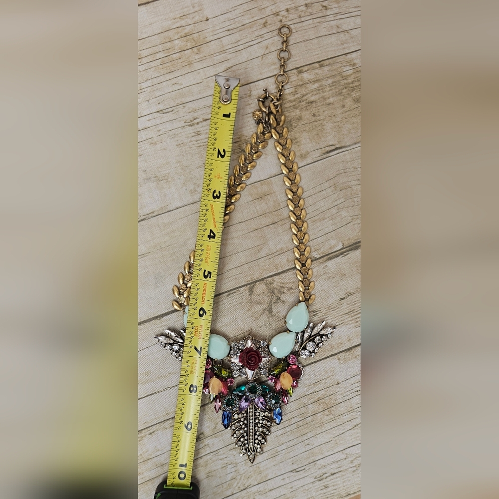 [J. CREW] Rare Vintage Multi Color Crystal Bib Statement Necklace □■ Rose Accent - Picture 14 of 16